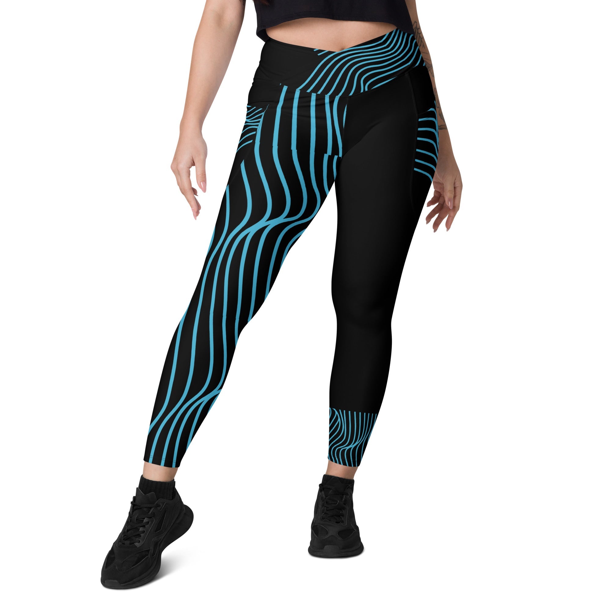 Black Workout Leggings with Pockets. Streetwear or Gymwear Crossover Leggings. Yoga Pants. WickedYo.